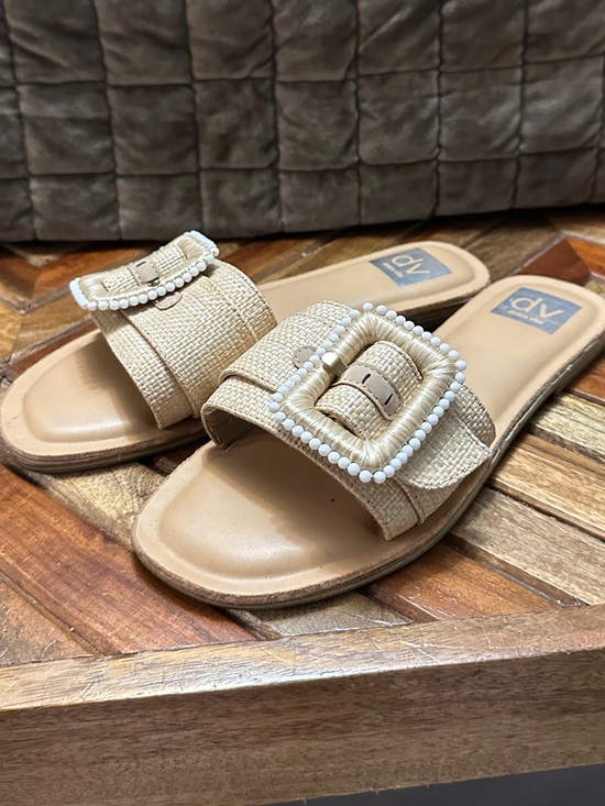 Dolce Vita Shoes - Dolce Vita Natural Beige Beaded Buckle Slide Sandals